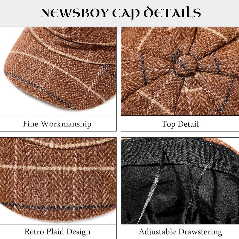Durio Newsboy Hats for Women Vintage Plaid Newsboy Cap Beret Paperboy Hat Fall Hats Spring Winter - Image 5